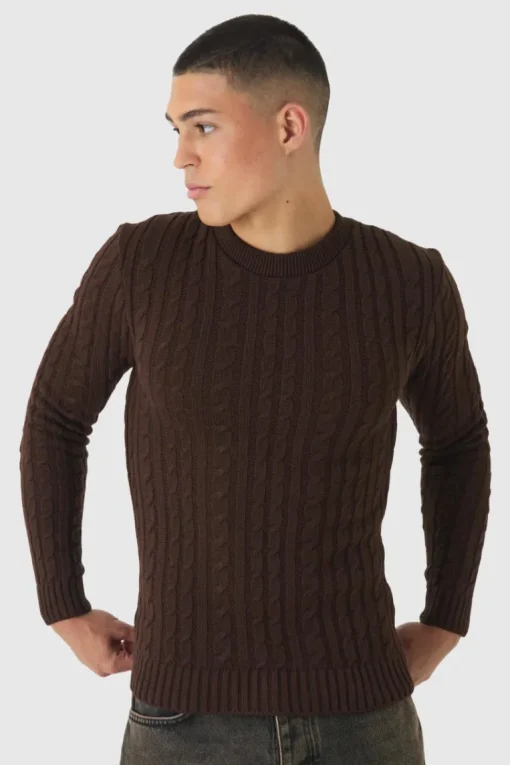 Muscle Fit Cable Knit Jumper