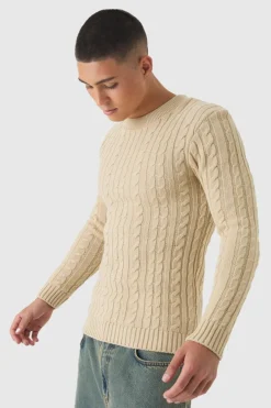 Muscle Fit Cable Knit Jumper