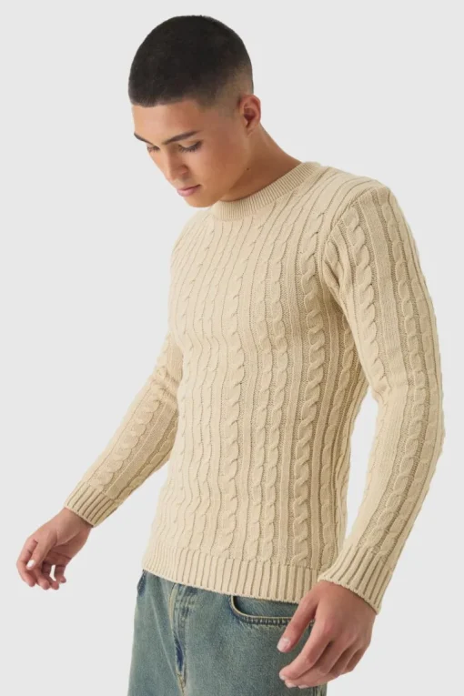 Muscle Fit Cable Knit Jumper