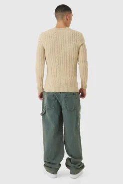Muscle Fit Cable Knit Jumper