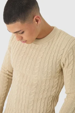 Muscle Fit Cable Knit Jumper