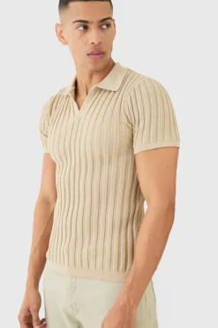 Muscle Fit Revere Ribbed Knit Polo