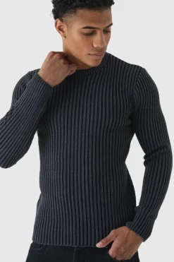 Muscle Fit Ribbed Knit Jumper