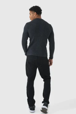 Muscle Fit Ribbed Knit Jumper