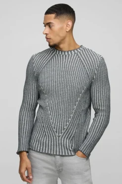 Muscle Fit Two Tone Raglan Ribbed Knit Jumper