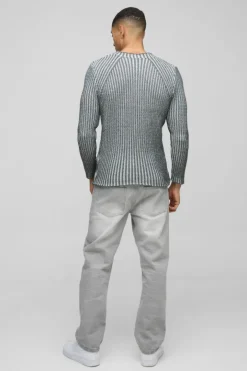 Muscle Fit Two Tone Raglan Ribbed Knit Jumper