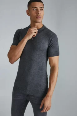 Muscle Short Sleeve Half Zip Polo