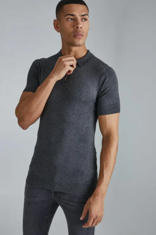 Muscle Short Sleeve Half Zip Polo