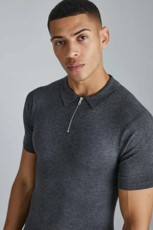 Muscle Short Sleeve Half Zip Polo
