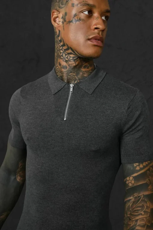 Muscle Short Sleeve Half Zip Polo