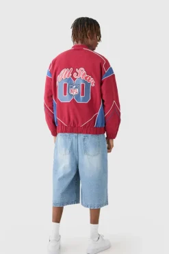 Nfl Oversized Moto Pu Jacket With Applique Badges