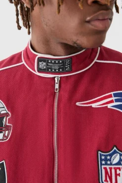 Nfl Oversized Moto Pu Jacket With Applique Badges