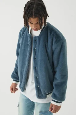 Official Faux Fur Bomber Jacket In Blue
