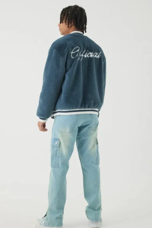 Official Faux Fur Bomber Jacket In Blue