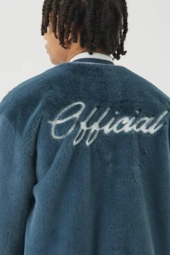 Official Faux Fur Bomber Jacket In Blue