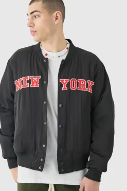 Official Satin Pinstripe Varsity Bomber Jacket
