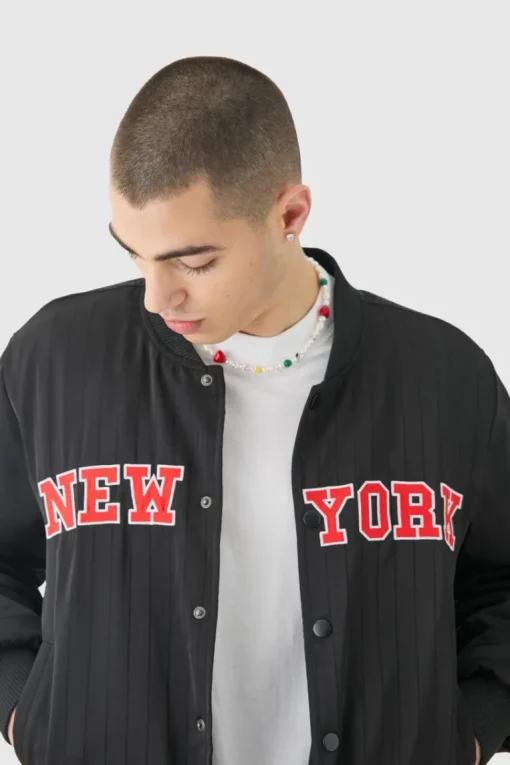 Official Satin Pinstripe Varsity Bomber Jacket
