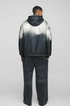Oversized Abstract Print Hooded Bomber Jacket In Charcoal
