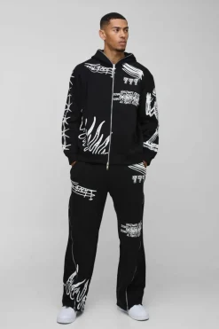 Oversized AOP Doodle Zip Through Tracksuit