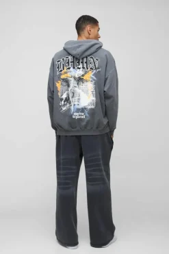 Oversized BHMN Gothic Bird Large Graphic Washed Hoodie