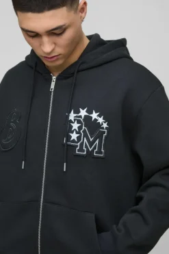 Oversized BM Varsity Applique Zip Through Hoodie