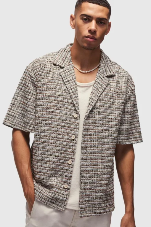 Oversized Boucle Dropped Revere Shirt
