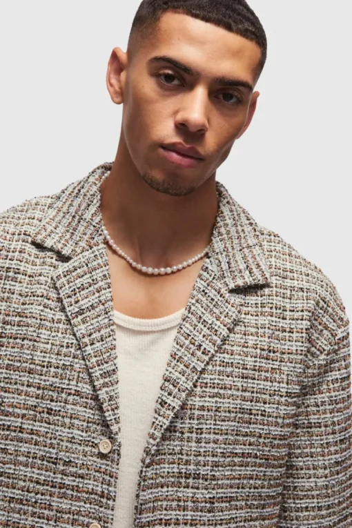Oversized Boucle Dropped Revere Shirt
