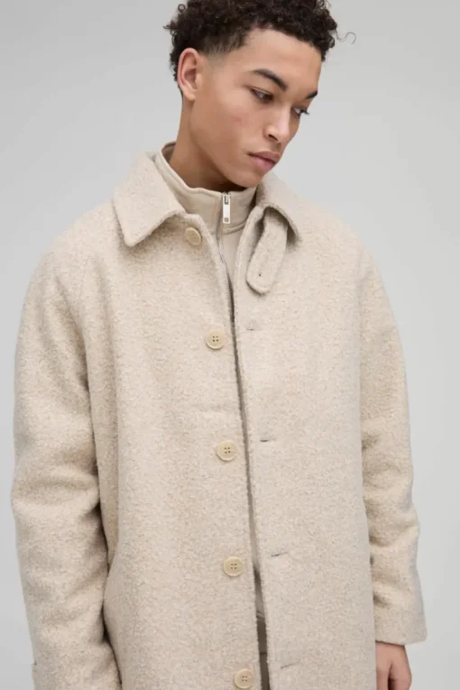 Oversized Boucle Overcoat In Ecru