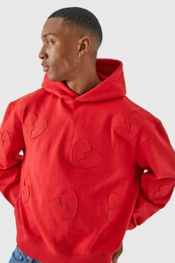 Oversized Boxy All Over Heart Applique Hoodie