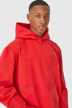 Oversized Boxy All Over Heart Applique Hoodie