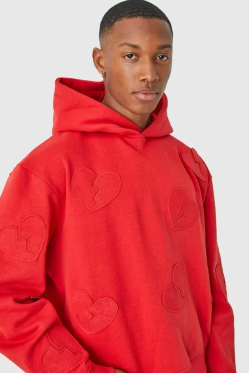Oversized Boxy All Over Heart Applique Hoodie