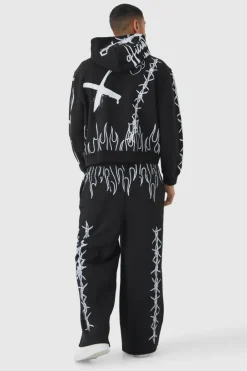 Oversized Boxy All Over Print Graffiti Zip Through Tracksuit