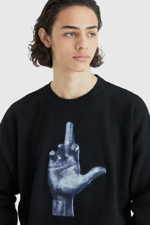 Oversized Boxy Badge Detail Brushed Jumper