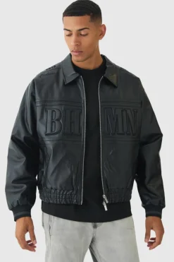 Oversized Boxy Badge PU Bomber Jacket