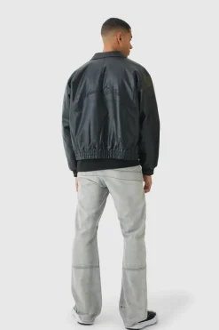 Oversized Boxy Badge PU Bomber Jacket