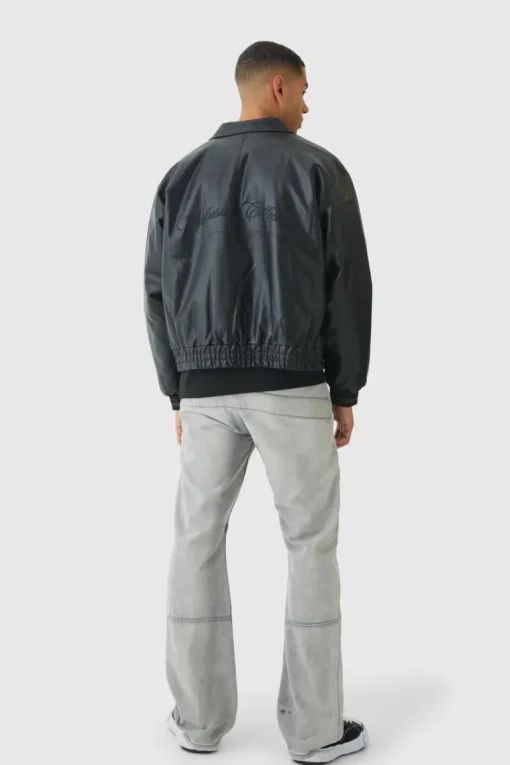 Oversized Boxy Badge PU Bomber Jacket