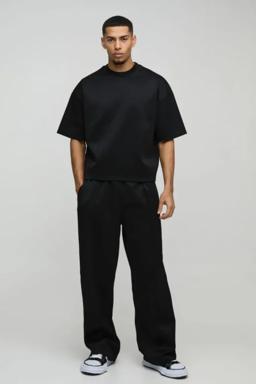 Oversized Boxy Bonded Scuba T-Shirt & Stacked Jogger Tracksuit