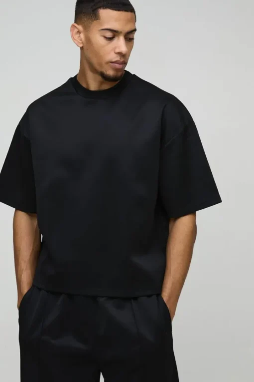 Oversized Boxy Bonded Scuba T-Shirt & Stacked Jogger Tracksuit