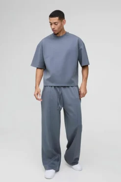 Oversized Boxy Bonded Scuba T-Shirt & Stacked Jogger Tracksuit