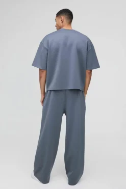 Oversized Boxy Bonded Scuba T-Shirt & Stacked Jogger Tracksuit
