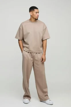 Oversized Boxy Bonded Scuba T-Shirt & Stacked Jogger Tracksuit