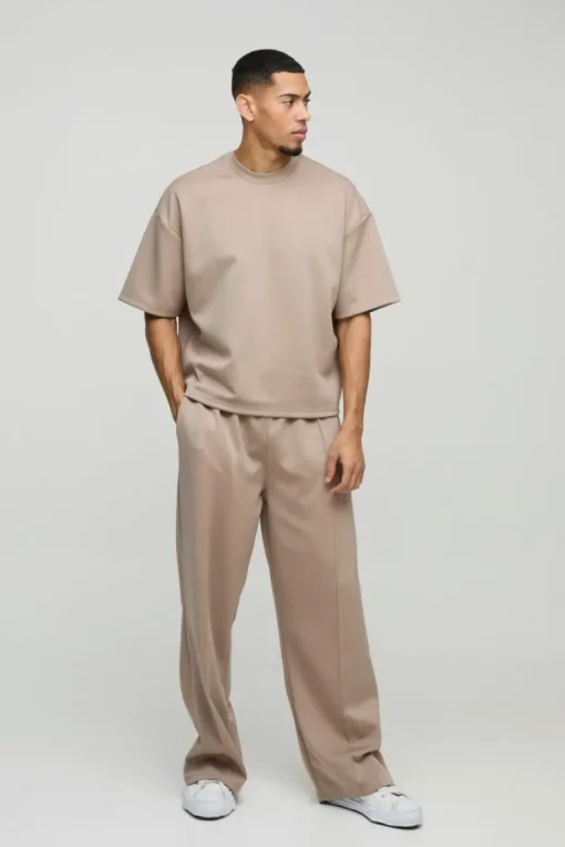 Oversized Boxy Bonded Scuba T-Shirt & Stacked Jogger Tracksuit