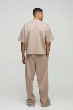 Oversized Boxy Bonded Scuba T-Shirt & Stacked Jogger Tracksuit