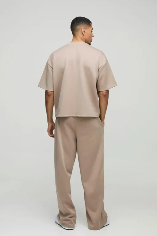 Oversized Boxy Bonded Scuba T-Shirt & Stacked Jogger Tracksuit
