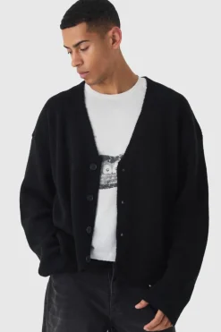 Oversized Boxy Brushed Knitted Cardigan