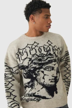 Oversized Boxy Brushed Mono Renaissance Knitted Jumper