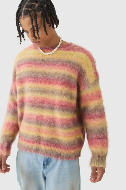Oversized Boxy Brushed Stripe Knitted Jumper
