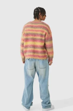 Oversized Boxy Brushed Stripe Knitted Jumper