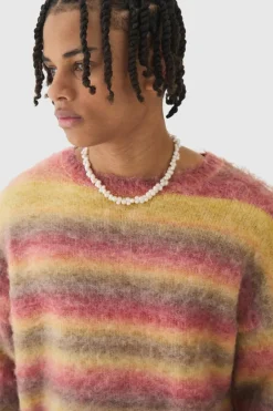Oversized Boxy Brushed Stripe Knitted Jumper