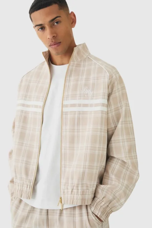Oversized Boxy Checked Funnel Neck Set